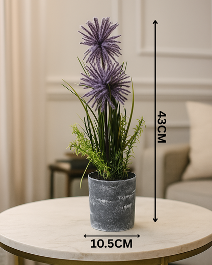 Artificial Allium Starburst Flower in Rustic Pot