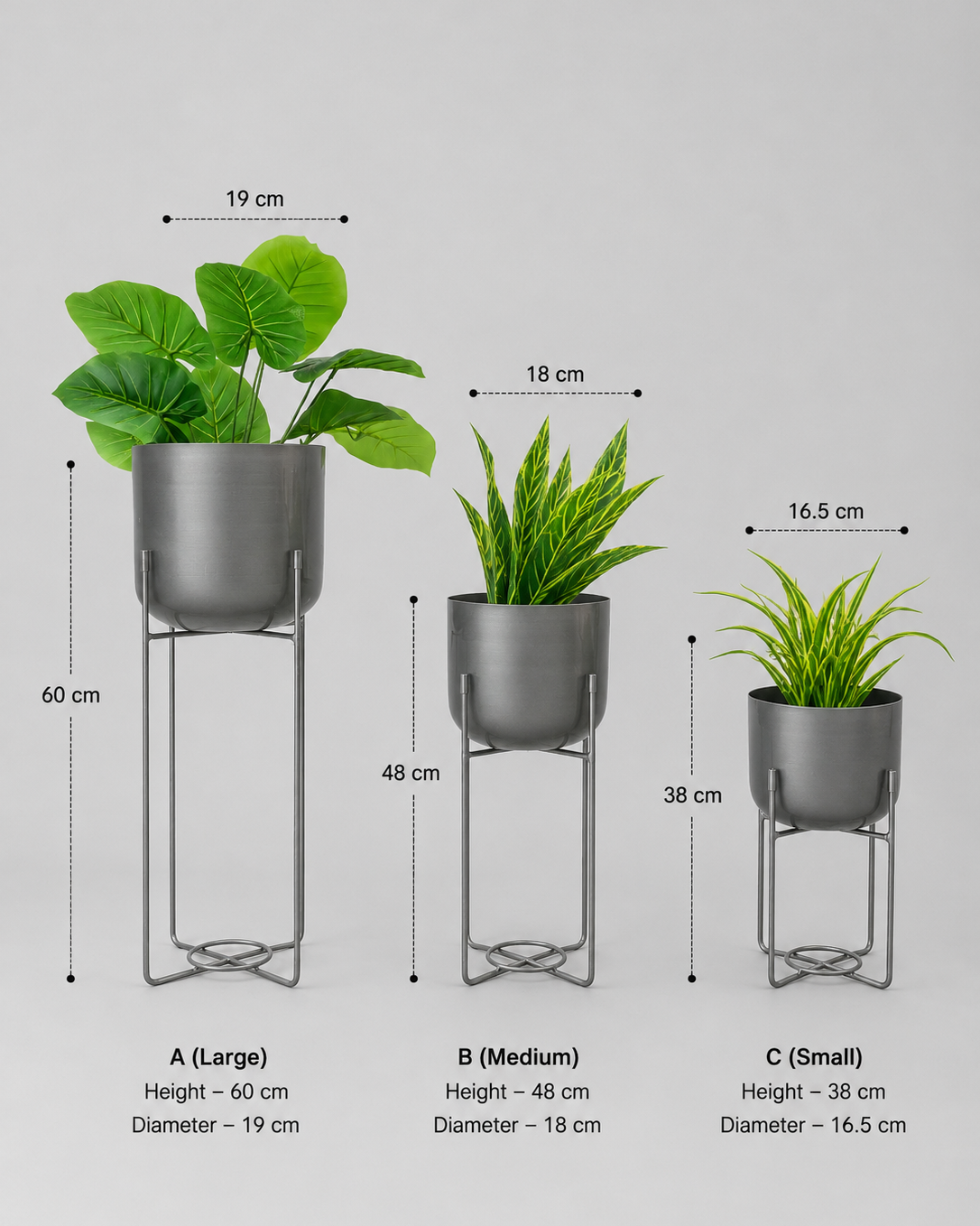 Three Cylindrical Metal Planters Modern Set of 3