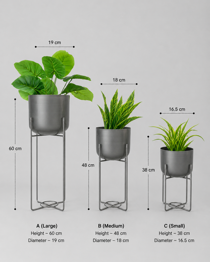 Three Cylindrical Metal Planters Modern Set of 3