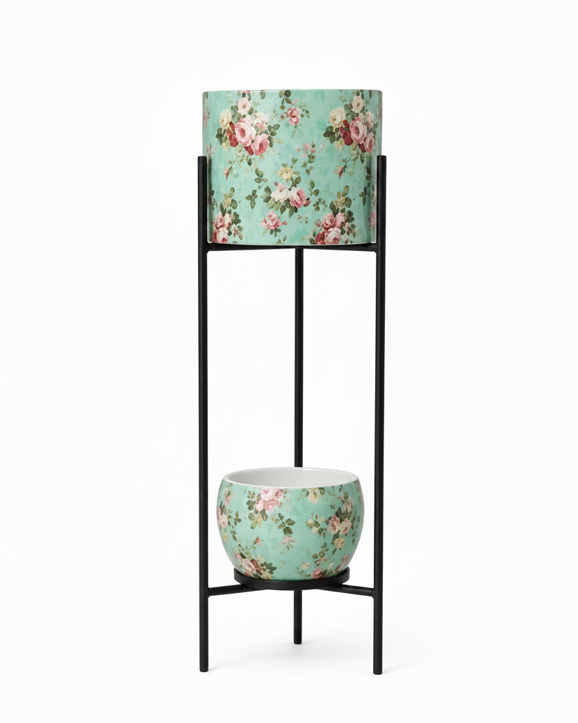 2-Tier Modern Gold Cylinder Plant Stand – 23.6 Inch | Modern Home Decor
