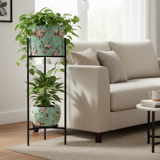 2-Tier Gold Cylinder Plant Stand (23.6 Inch)