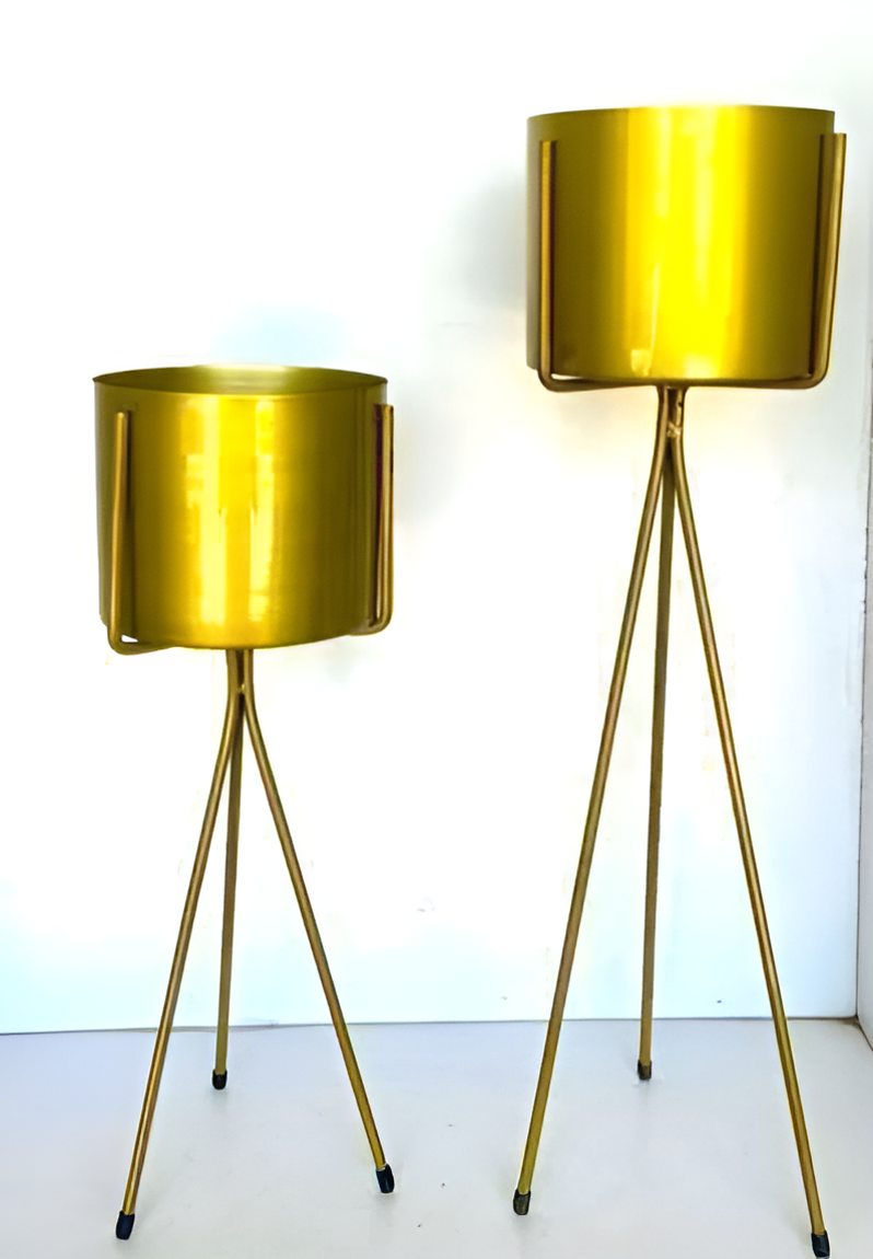 Iron 3-Leg Planter Stand Set – Two-Piece Cylindrical Design