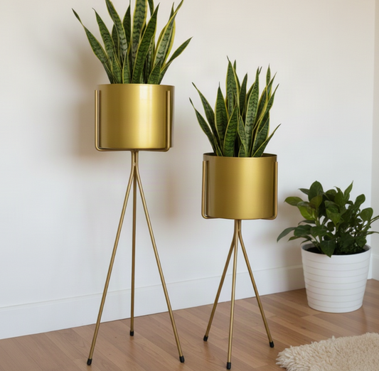 Iron 3-Leg Planter Stand Set – Two-Piece Cylindrical Design