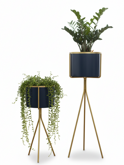 Iron 3-Leg Planter Stand Set – Two-Piece Cylindrical Design