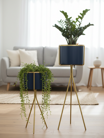 Iron 3-Leg Planter Stand Set – Two-Piece Cylindrical Design