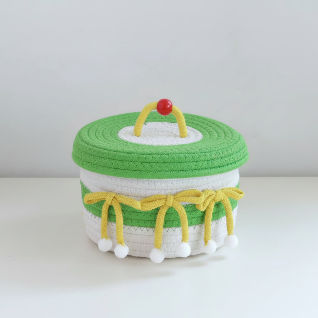 Handwoven Multicolor Cotton Rope Basket with Lid