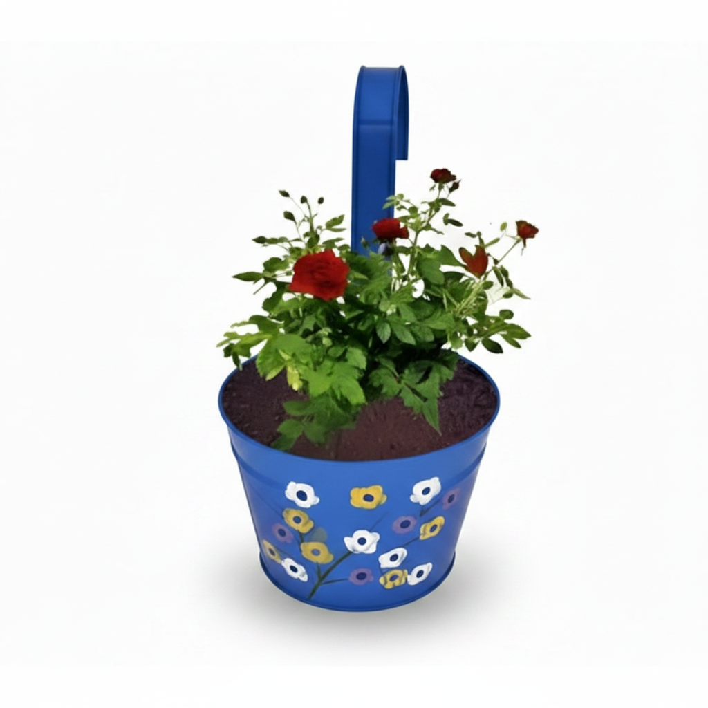 Iron Hook Hanging Pot – Floral Painted Planter