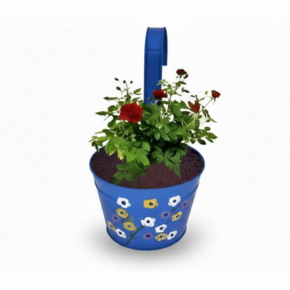 Iron Hook Hanging Pot – Floral Painted Planter