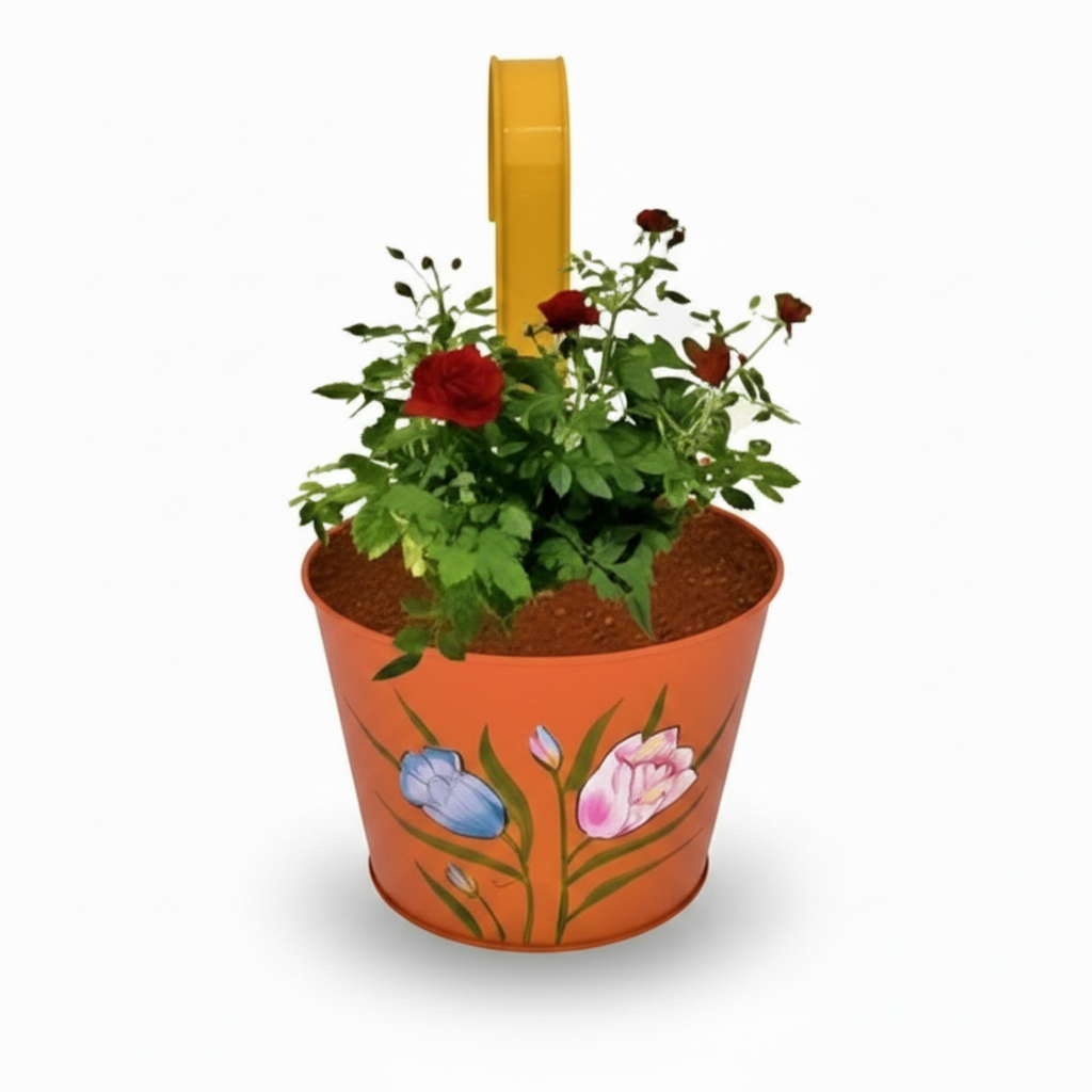 Iron Hook Hanging Pot – Floral Painted Planter