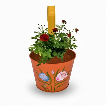 Iron Hook Hanging Pot – Floral Painted Planter