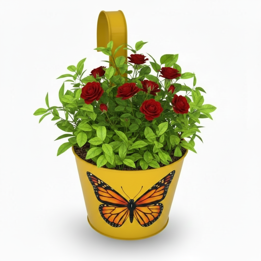 Iron Hook Hanging Pot – Floral Painted Planter
