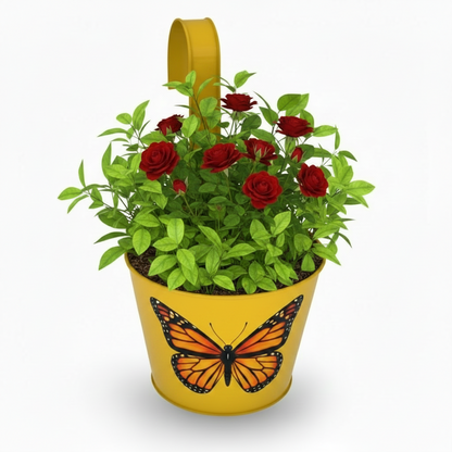 Iron Hook Hanging Pot – Floral Painted Planter