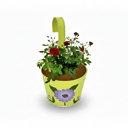 Iron Hook Hanging Pot – Floral Painted Planter