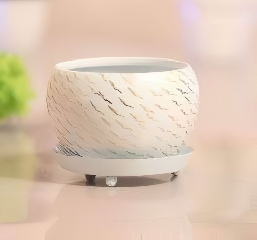 Round Glossy Metal Planter with Tray – Multicolor