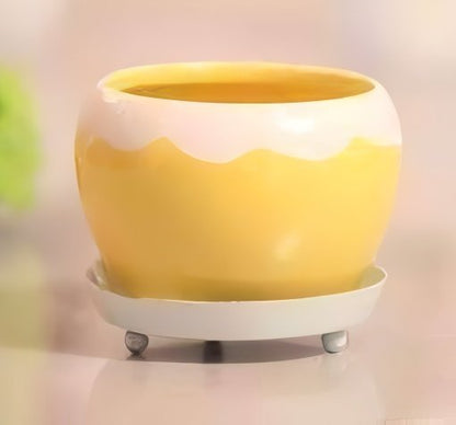 Round Glossy Metal Planter with Tray – Multicolor