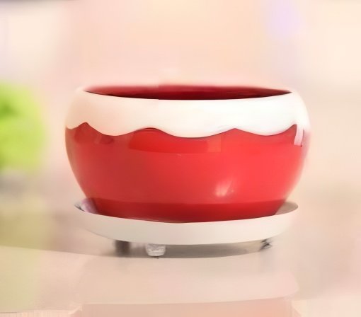 Round Glossy Metal Planter with Tray – Multicolor