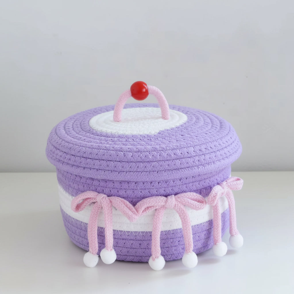 Handwoven Multicolor Cotton Rope Basket with Lid