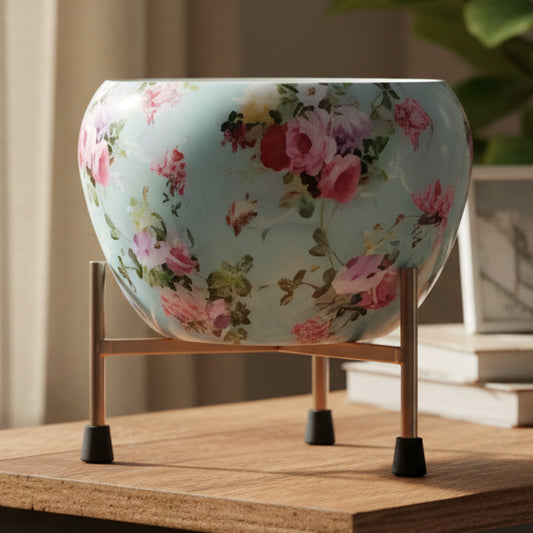 Iron Meena Pot with Metal Stand – Multiple Printed Variations
