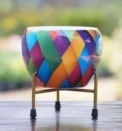 Iron Meena Pot with Metal Stand – Multiple Printed Variations