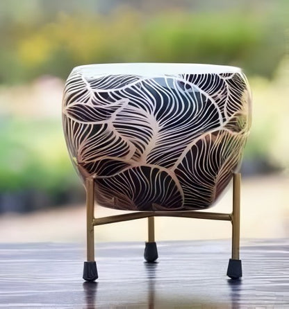 Iron Meena Pot with Metal Stand – Multiple Printed Variations