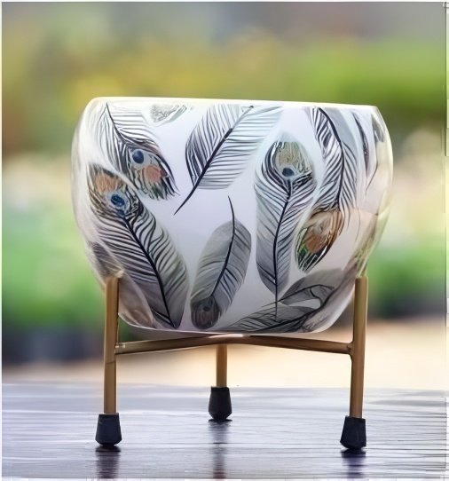 Iron Meena Pot with Metal Stand – Multiple Printed Variations