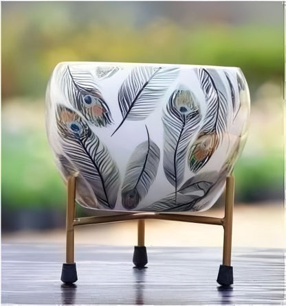 Iron Meena Pot with Metal Stand – Multiple Printed Variations