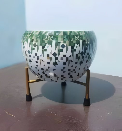 Iron Meena Pot with Metal Stand – Multiple Printed Variations