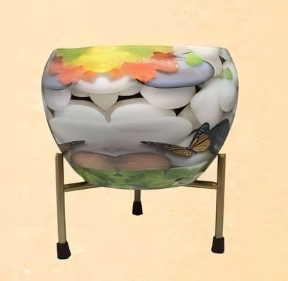Iron Meena Pot with Metal Stand – Multiple Printed Variations