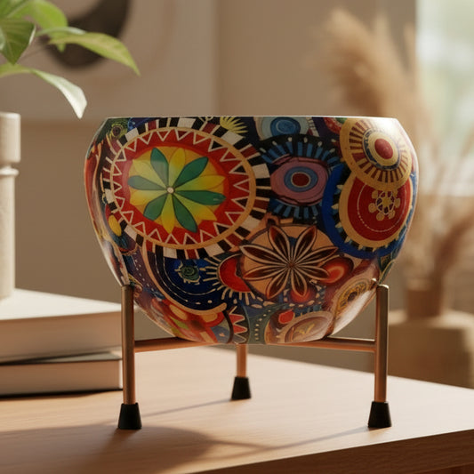Iron Meena Pot with Metal Stand – Multiple Printed Variations