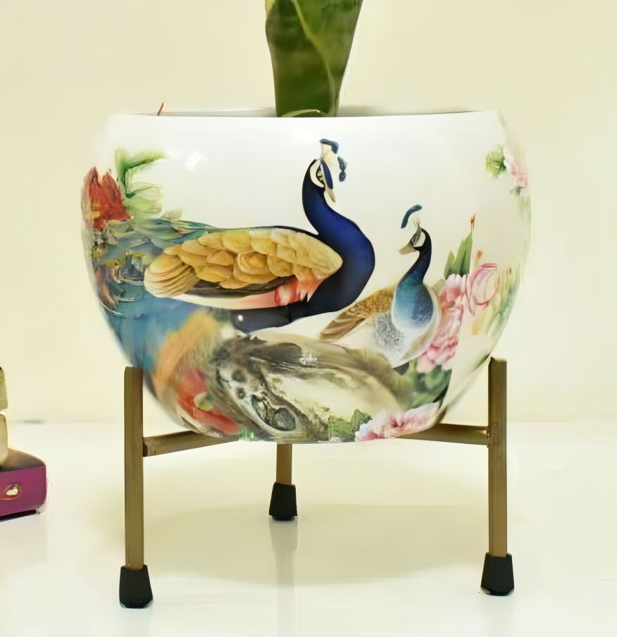 Iron Meena Pot with Metal Stand – Multiple Printed Variations