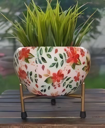 Iron Meena Pot with Metal Stand – Multiple Printed Variations