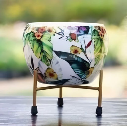 Iron Meena Pot with Metal Stand – Multiple Printed Variations