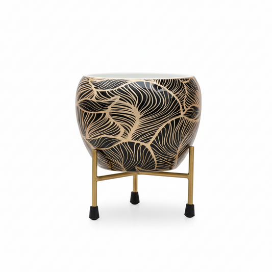 Iron Meena Pot with Metal Stand – Multiple Printed Variations