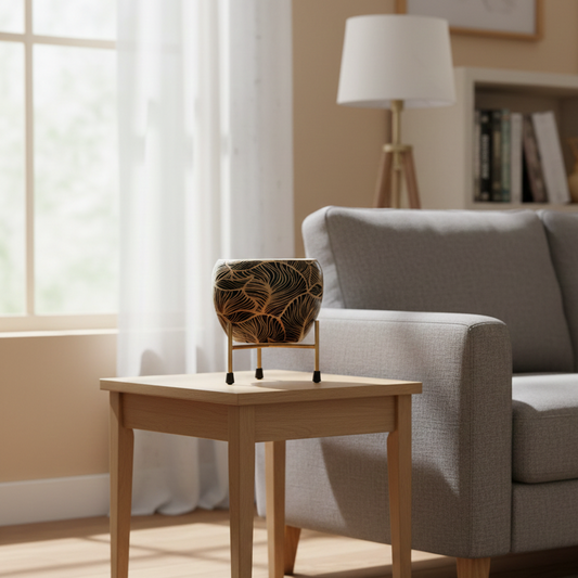 Iron Meena Pot with Metal Stand – Multiple Printed Variations