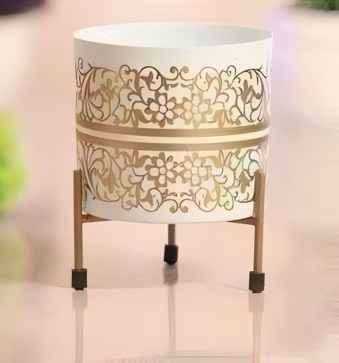 Designer Metal Pot with Stand – Intricate Cutwork
