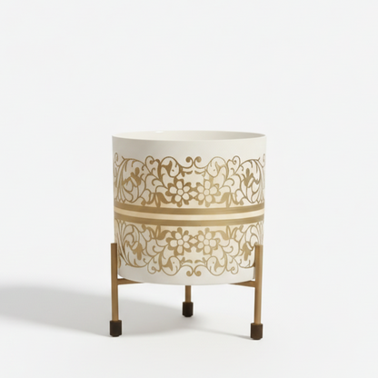 Designer Metal Pot with Stand – Intricate Cutwork