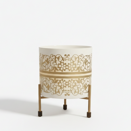 Designer Metal Pot with Stand – Intricate Cutwork