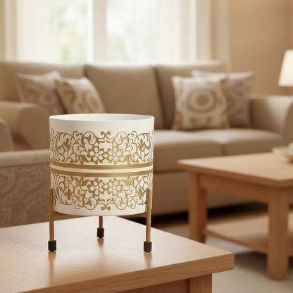 Designer Metal Pot with Stand – Intricate Cutwork