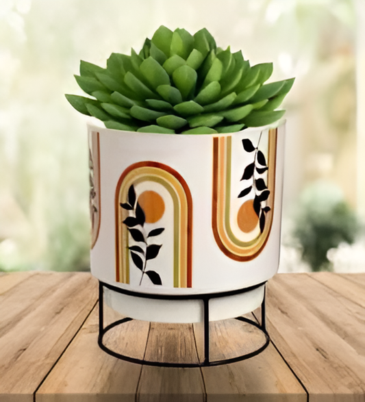 Printed Metal Planter with Circular Black Stand