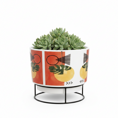 Printed Metal Planter with Circular Black Stand