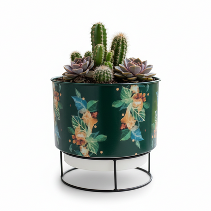 Printed Metal Planter with Circular Black Stand