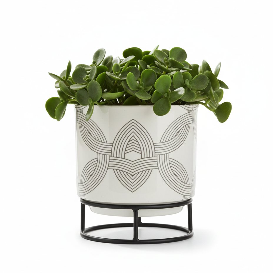 Printed Metal Planter with Circular Black Stand