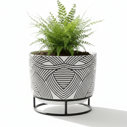 Printed Metal Planter with Circular Black Stand