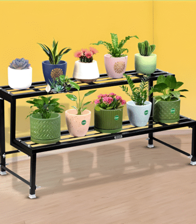 2-Tier Metal Planter Stand – Black Indoor Plant Rack