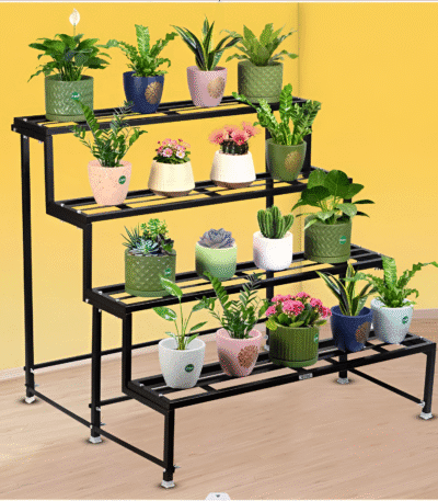 3-Tier Metal Planter Stand – Black Multi-Level Plant Rack