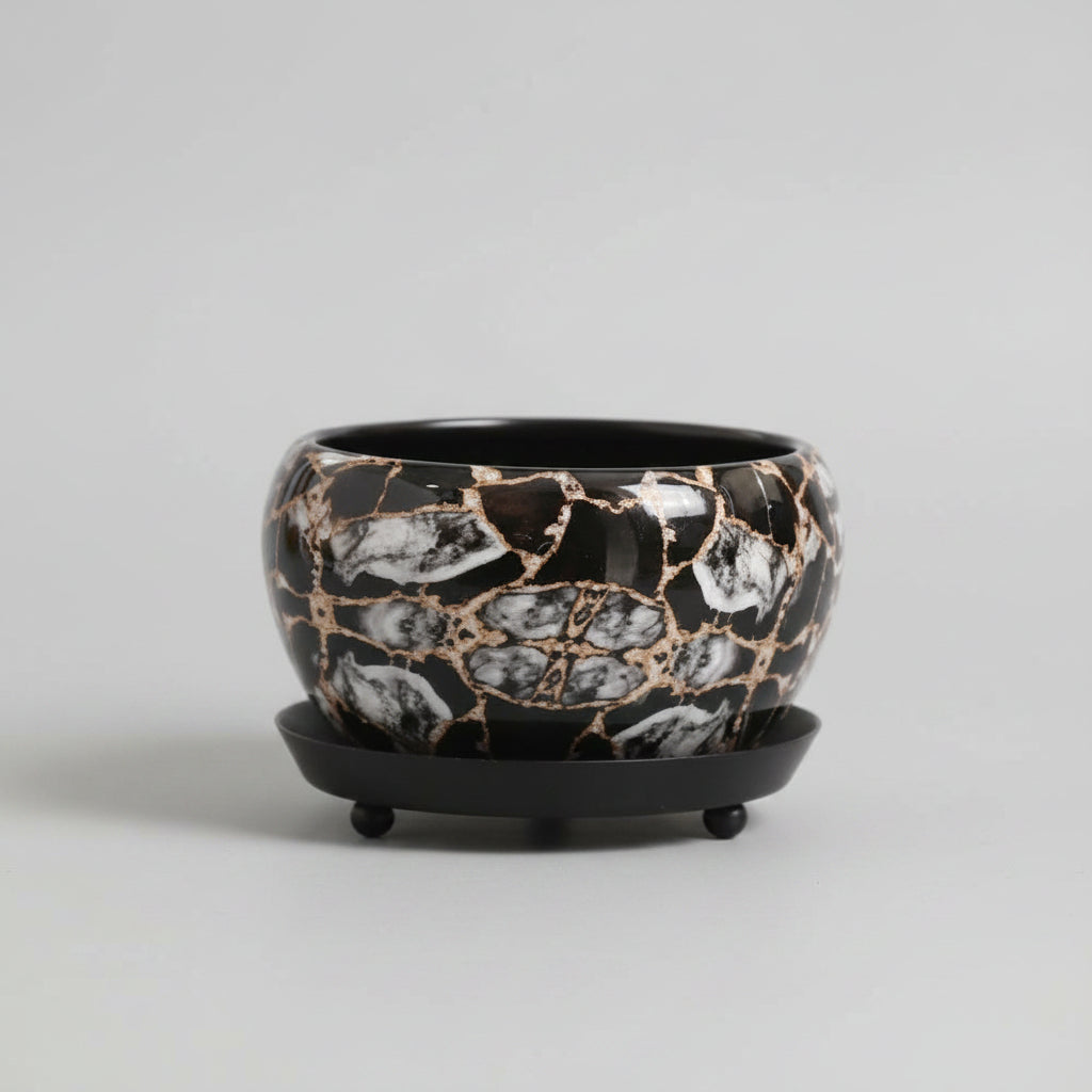 Designer Metal Pot with Attached Tray