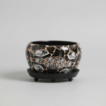 Designer Metal Pot with Attached Tray