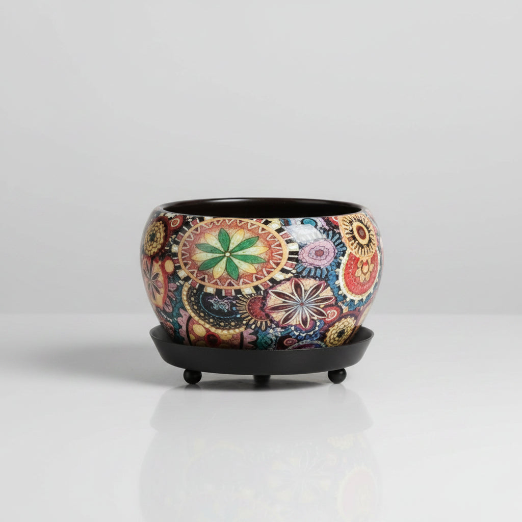 Designer Metal Pot with Attached Tray