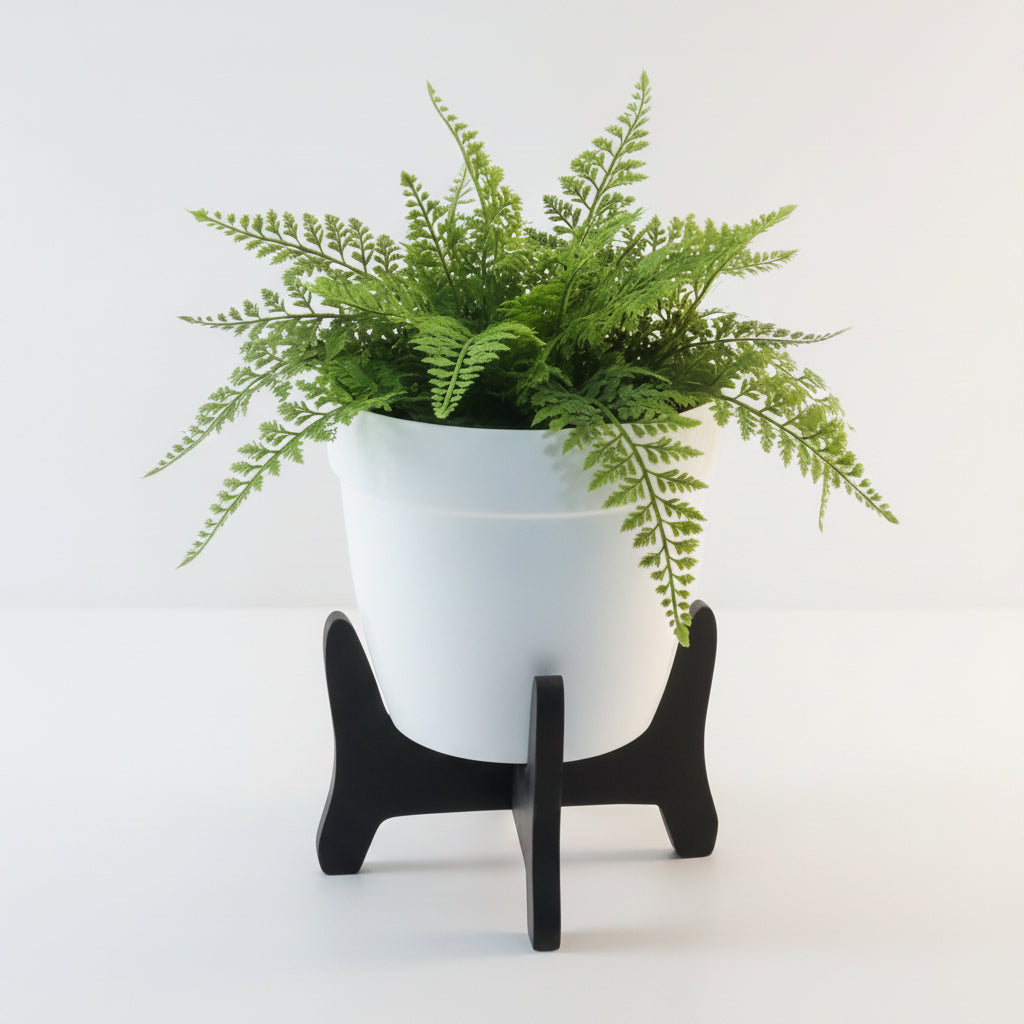 Decorative Metal Pot with Wooden Stand – Minimalist Indoor Planter