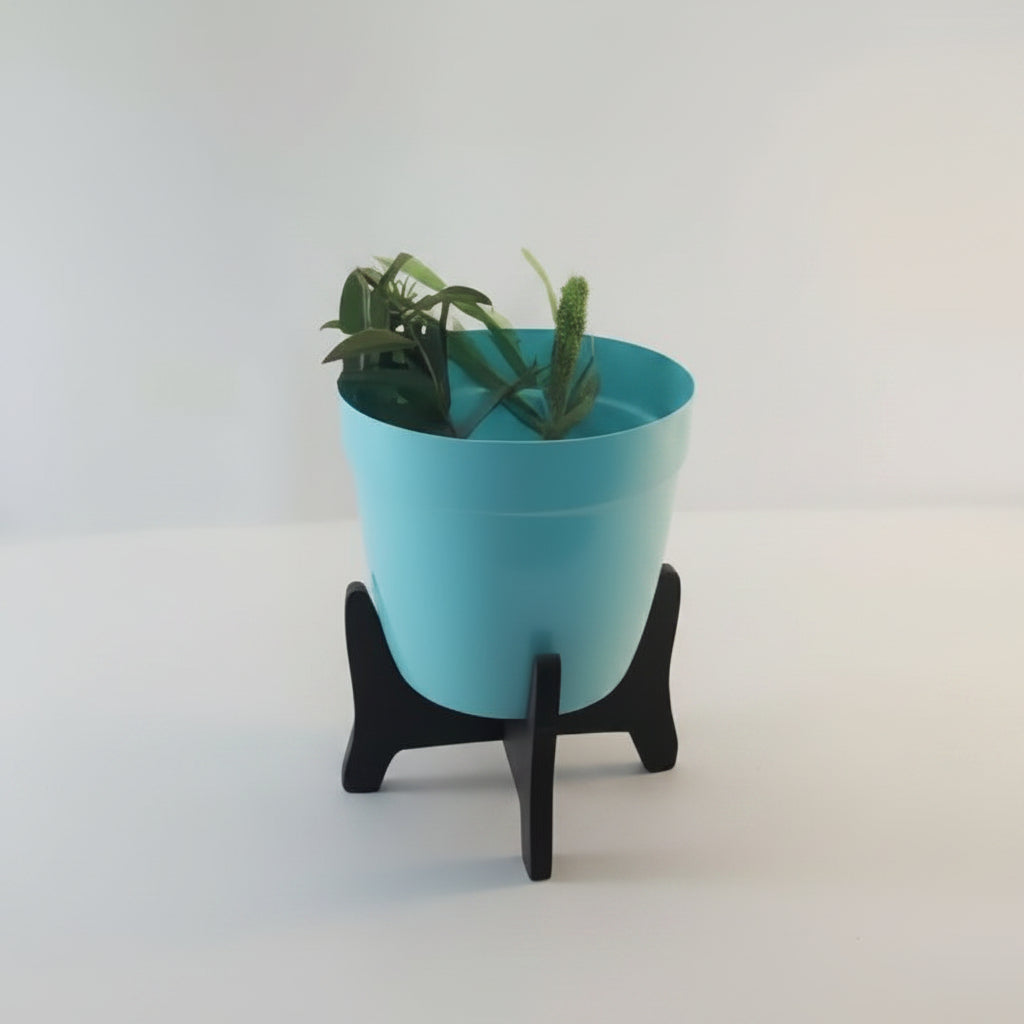 Decorative Metal Pot with Wooden Stand – Minimalist Indoor Planter